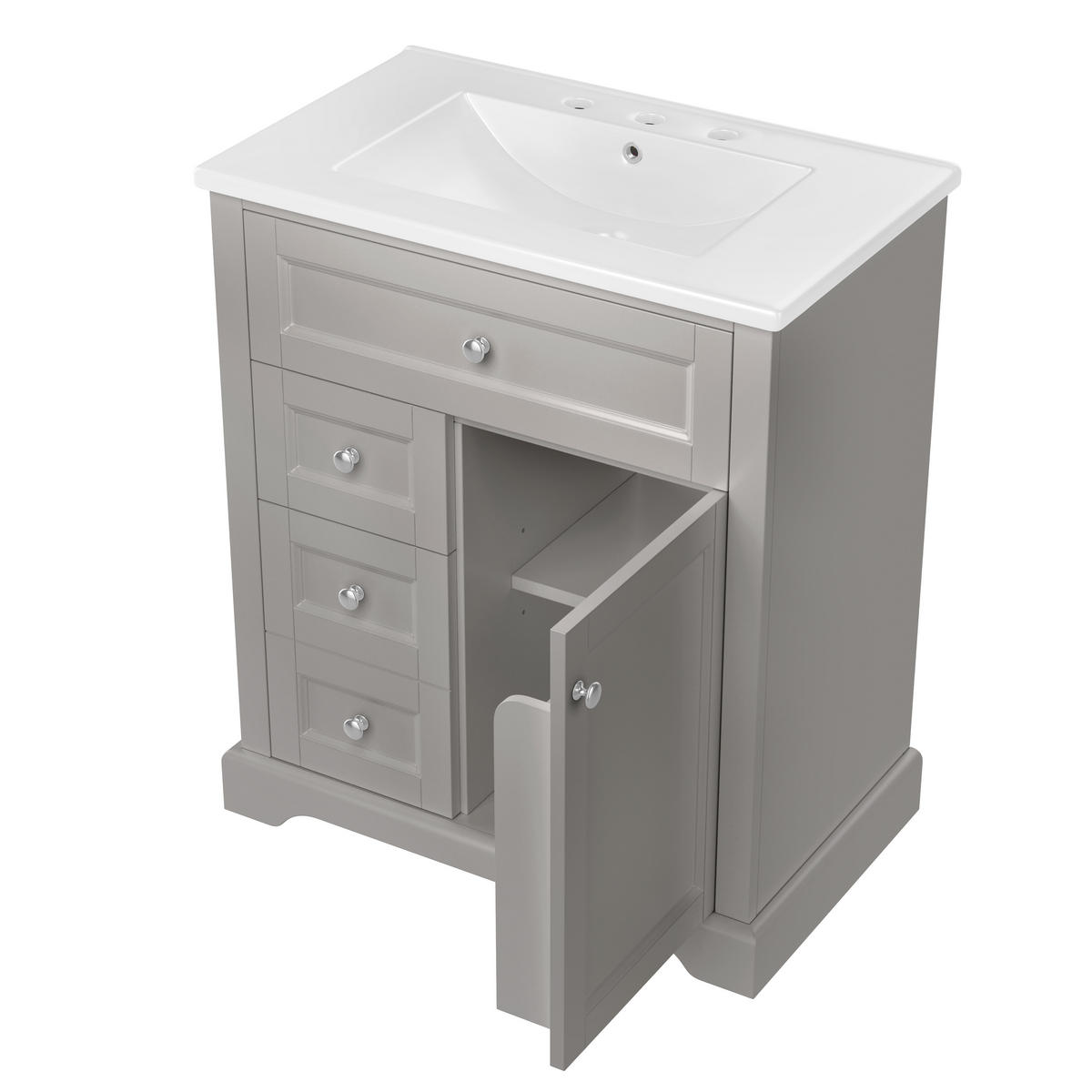 WASCHTISCHKOMBI 76/46/87 cm Grau mit ausklappbare Schublade und 2 Schubladen, ohne Wasserhahn - Edelstahlfarben/Grau, Holz/Holzwerkstoff (46/87/76cm) - Oxeza