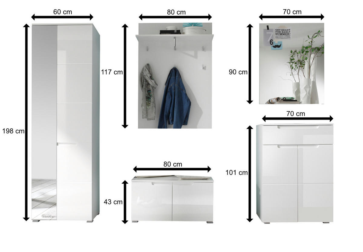 GARDEROBE 5-teilig in 210/198/40 cm - Weiß, Holz (210/198/40cm) - moebel dich auf
