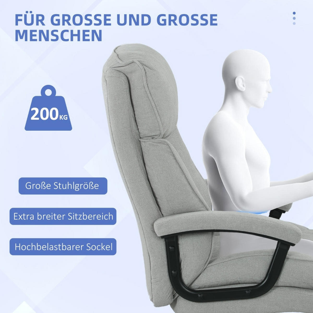 DREHSTÜHLE XXL höhenverstellbar Stoff Hellgrau - Grau, Metall (68.5/125/79cm) - SHOPENTRA