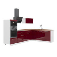 KUHINJA V OBLIKI ČRKE L Fame-Line, Bordo rdeča barva visokega sijaja/Bela, 287 x 207 cm, DP Hrast - bela/bordo, leseni material (287/153.6/60cm) - Vicco