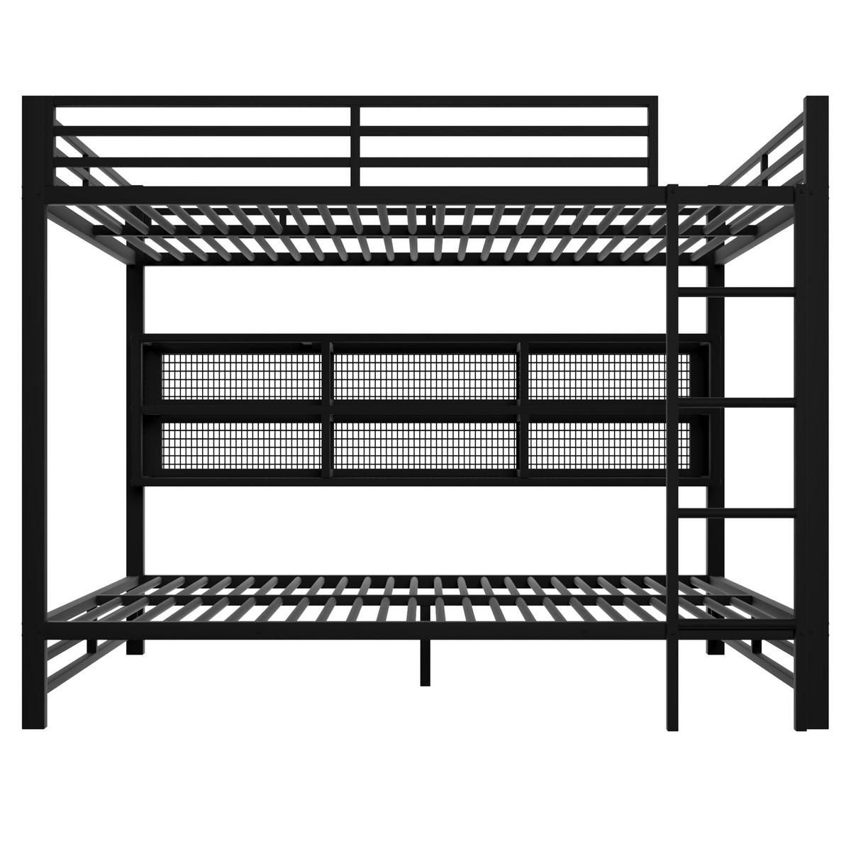 ETAGENBETT mit 6 Stauraumschränken und LED 140x200 cm Metall Schwarz - Schwarz, Metall (140/200cm) - Meubliv