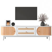 TV-SCHRANK aus MDF 170x39,5x46 cm Weiß/Holzfarben mit Türen und Schubladen in Rattanoptik - Weiß, Holzwerkstoff (170/39.5/46cm) - Modfu