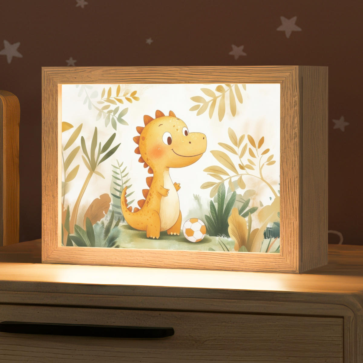 NACHTTISCHLAMPE Dino - Fußball - Orange 20x15 cm - Beige, Holzwerkstoff (8/20/15cm)
