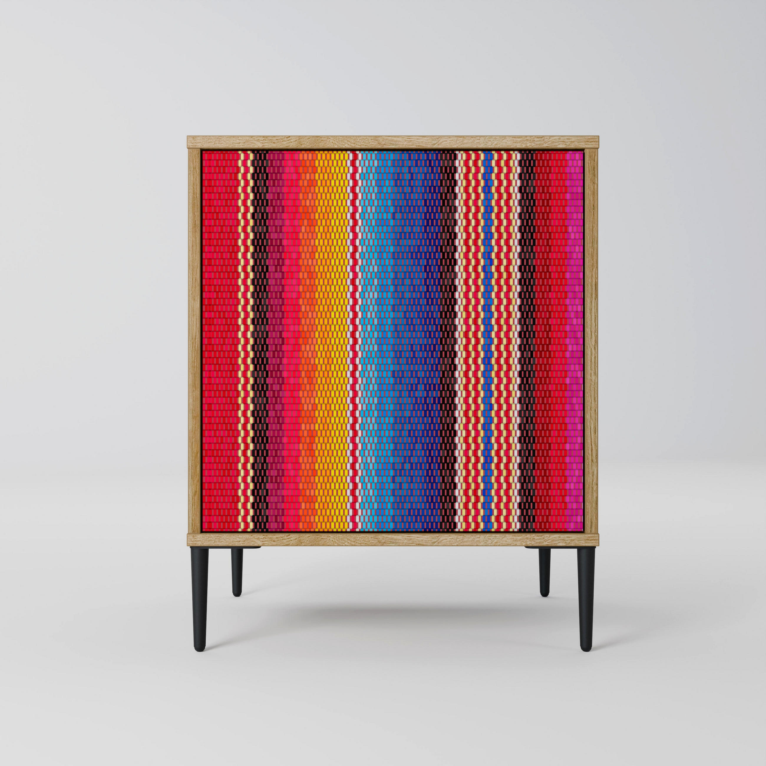 SIDEBOARD ETHNIC MEXICAN, Eichefarben, 57,5x42x72,5 cm, Schwarze Metallfüße - Eichefarben/Multicolor, Holzwerkstoff/Metall (57.5/72.5/42cm) - SpaceRebels