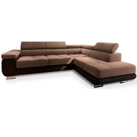 ECKSOFA SELVA R-S Beige Velours-Stoff mit Schlaffunktion - Beige, Holz (275/202cm) - MASSENO