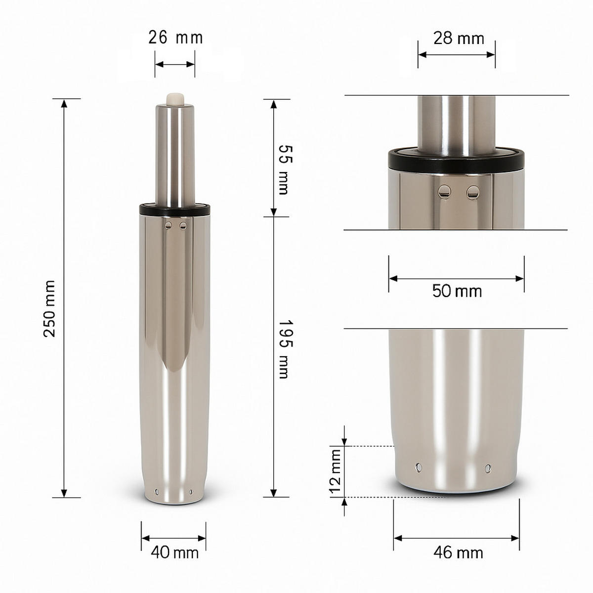 GASDRUCKFEDER Bürostuhl Chrom 100mm Hub - Chromfarben, Metall (5/25/5cm) - Versee