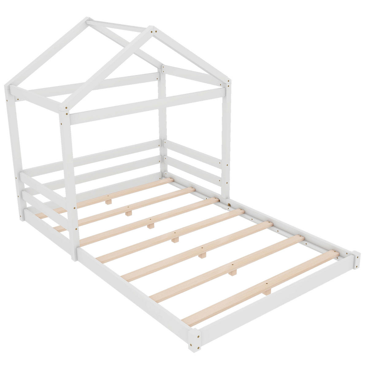 HAUSBETT 140/200 cm Weiß aus Kiefernholz und MDF mit Lattenrost - Weiß, Holz (140/200cm) - OKMYHOME
