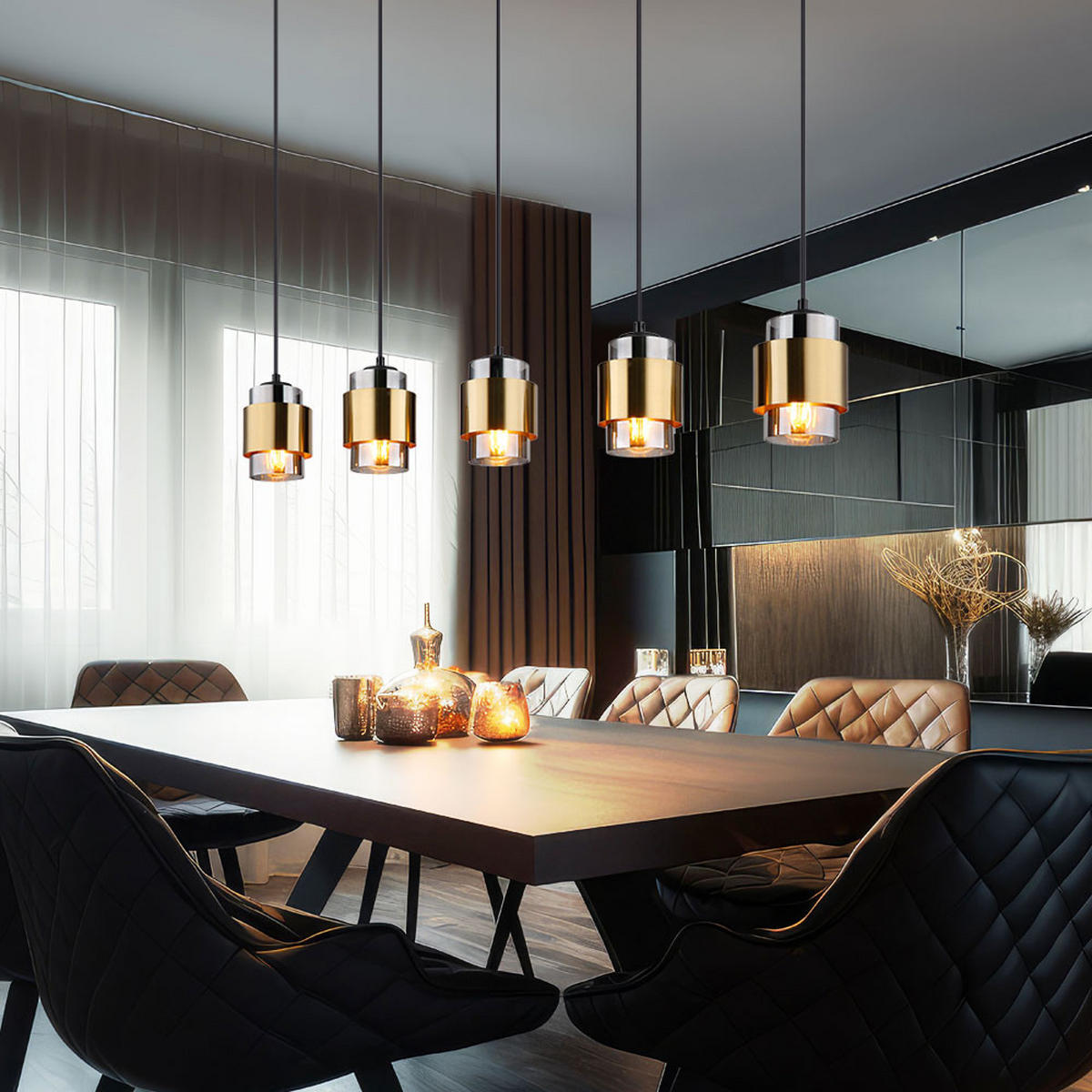 LED HÄNGELEUCHTE Metall Glas Grau 5-flammig - Grau, Glas (105/10/150cm) - Globo Lighting