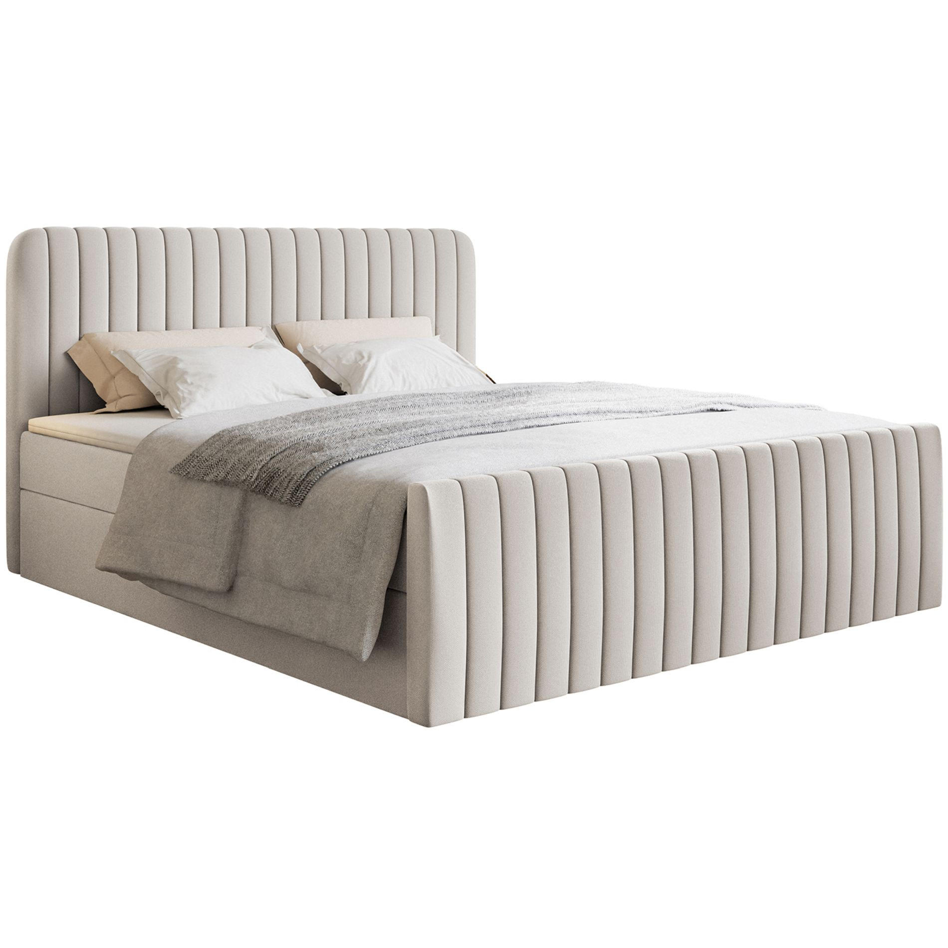 BOXBETT Saliano mit Topper und Chenille-Bezug Hellbeige, 140x200 cm - Ecru, Kunststoff/Textil (140/200cm) - Selsey