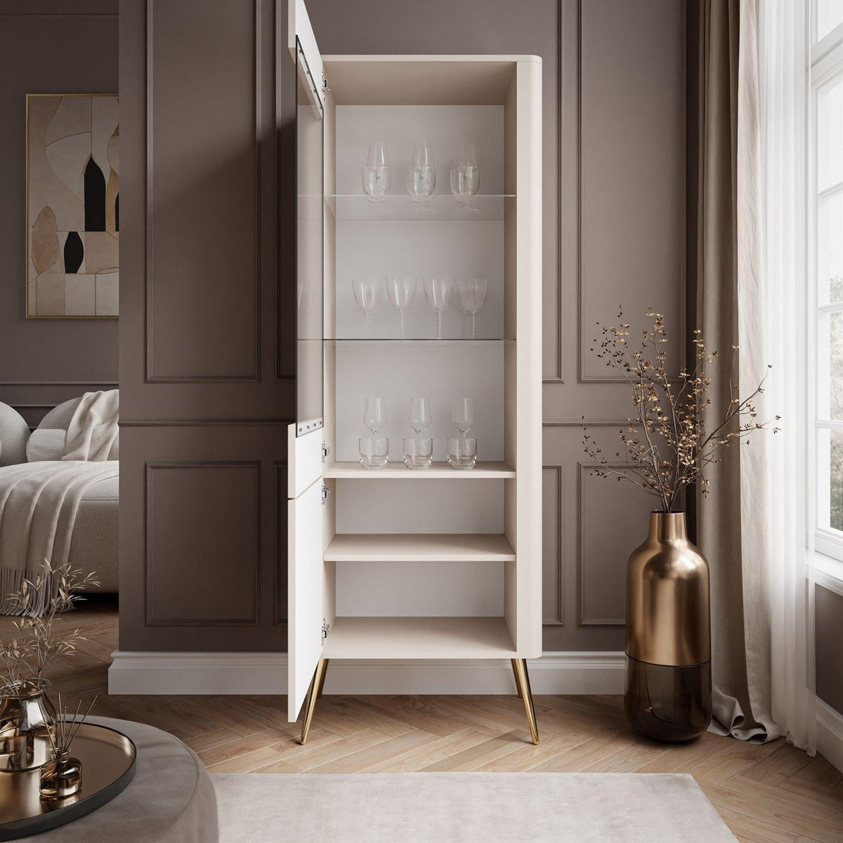 VITRINE ELYSIA KASCHMIR mit LED-Beleuchtung - Kaschmir, Holzwerkstoff (65/180/39cm) - Lookway