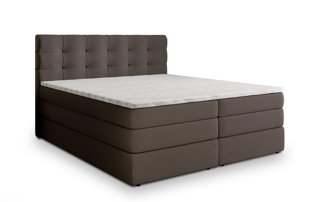 BOXSPRINGBETT AREZI 140x200 cm mit Matratze und Topper - Braun - Braun, Holz (140/200cm) - MASSENO