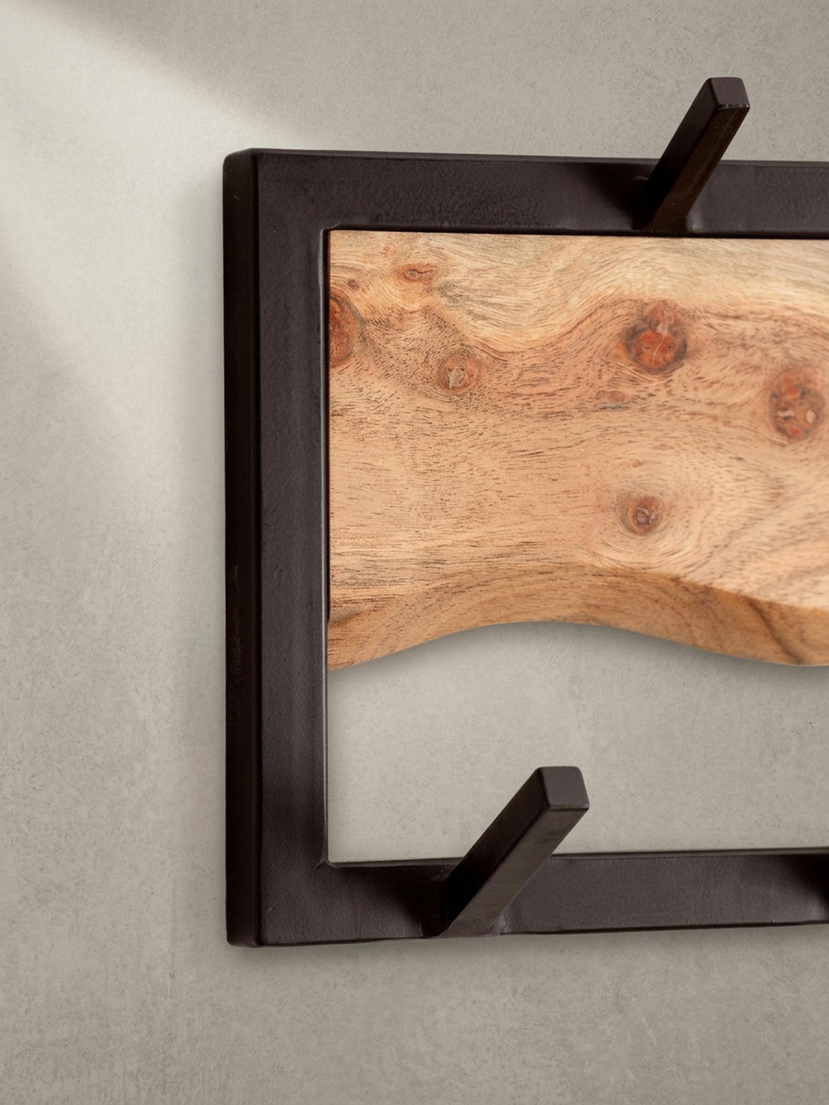 WANDGARDEROBE Akazie Massivholz Metall Modern 80x20x8 cm mit Wellenmuster - Akaziefarben, Holz (80/20/8cm) - KADIMA DESIGN