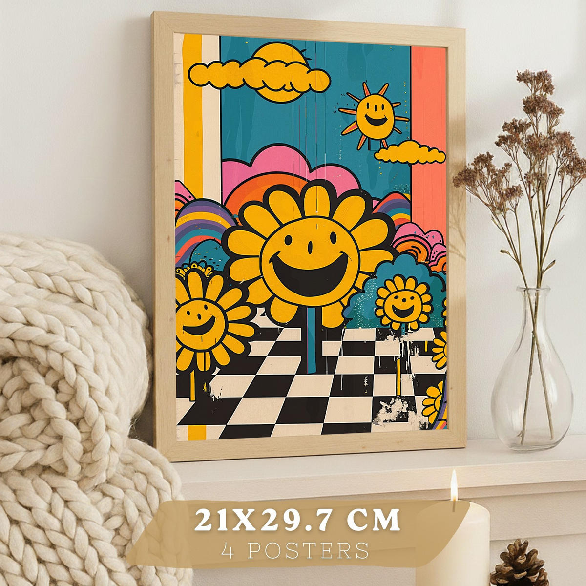 PLAKAT Sada 4 Usměj se A4 bez rámu - čirá, papír (29.7/1/21cm) - Nacnic