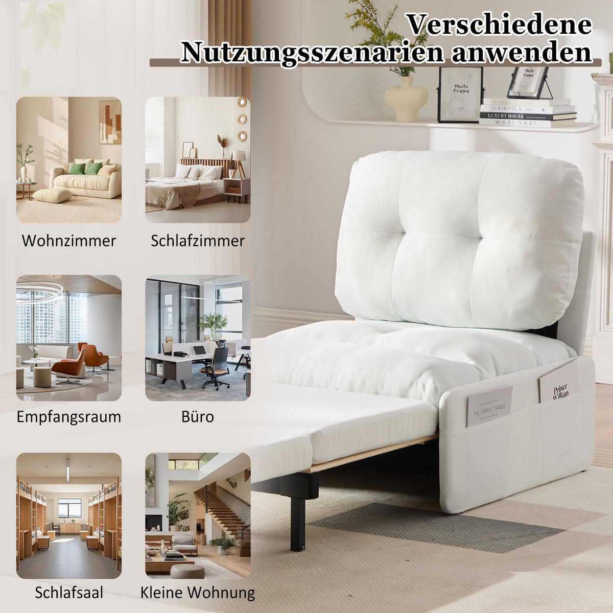 SCHLAFSOFA 92/81.5/90 cm Weiß mit Aufbewahrungstasche - Weiß, Textil (81.5/90/195cm) - Oxeza