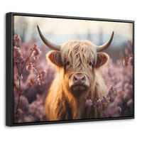 LEINWAND Bilder mit Rahmen - Schottischer Hochländer - Frühling - Hochland - 40x30 - Hellrosa, Textil (40/30cm) - MuchoWow