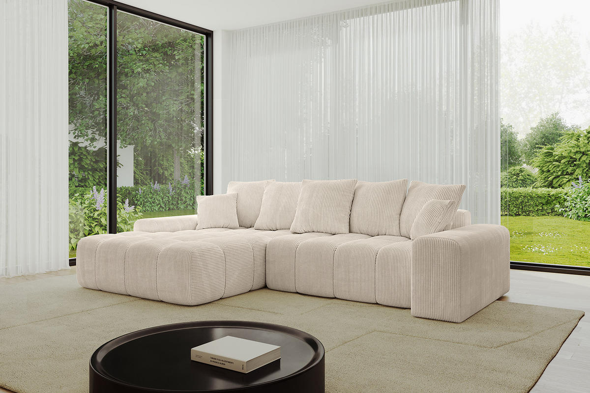 ECKSOFA Ottomane Links ENSI-L - 267x164x88 cm Beige - Beige, Holzwerkstoff/Kunststoff (267/164cm) - ALTDECOR