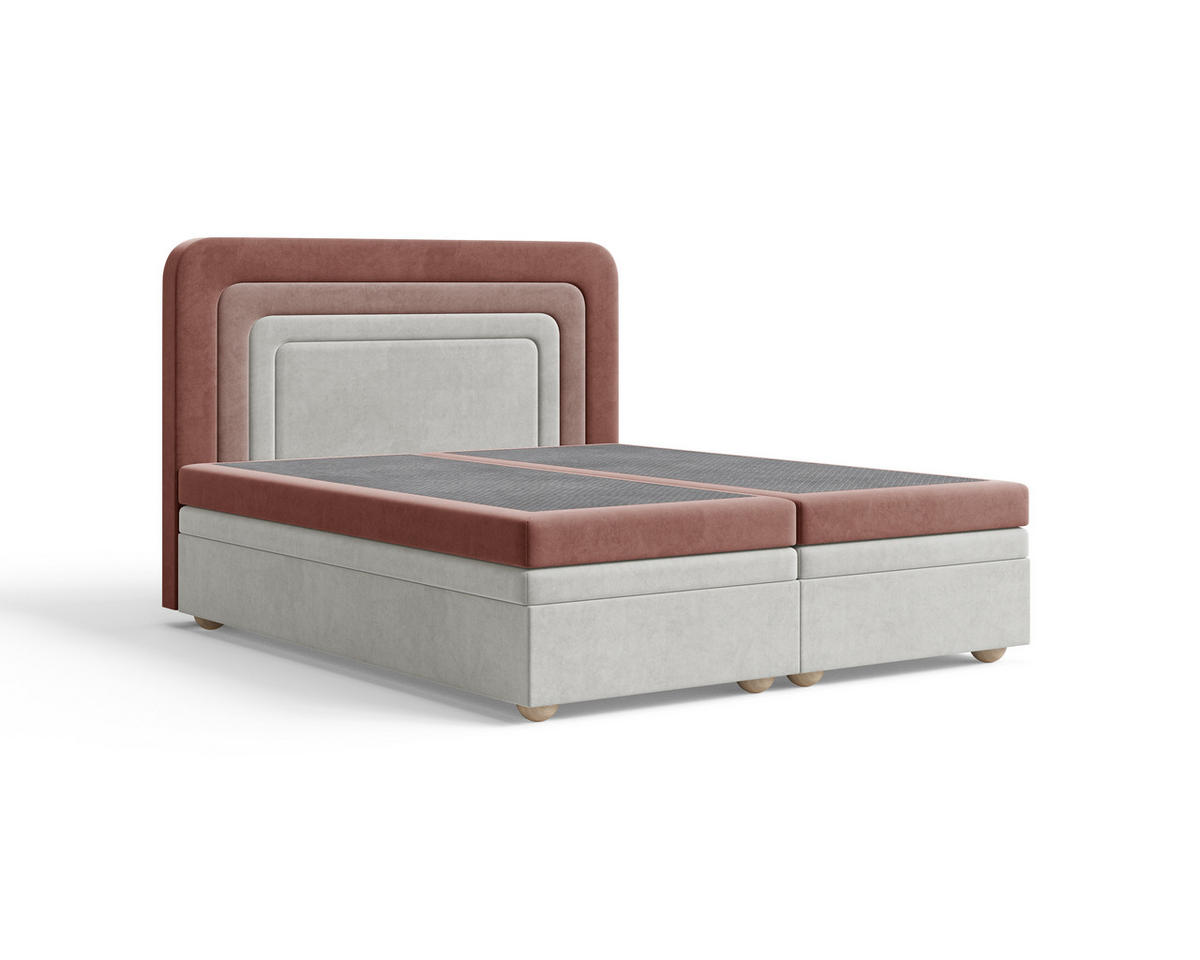 BOXBETT - Bett 10 NEST - Riviera - 140x200 cm - Modernes Polsterbett mit Bettkasten - Rosa, Holz (140/200cm) - ROYAL24_MARKT