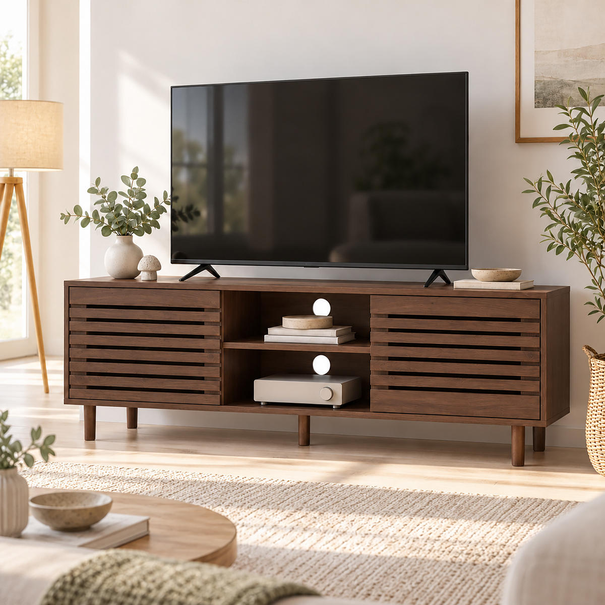 TV-LOWBOARD Dunkelbraun Holzoptik 2 Schiebetüren 140 cm - Dunkelbraun, Holz/Holzwerkstoff (140/49/40cm) - Relaxdays