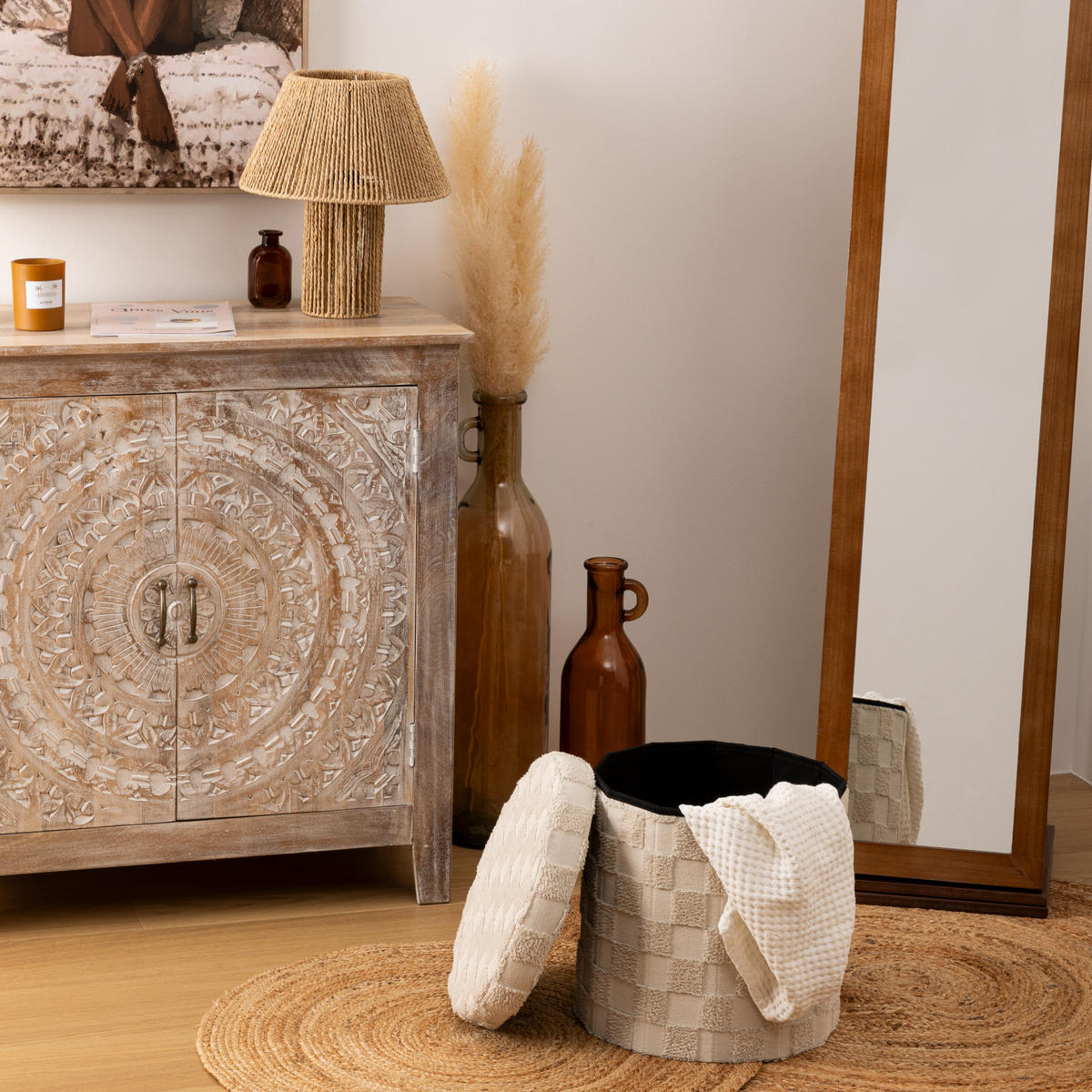 POUF tufted Pasti 38/38/38 cm - Weiß, Holzwerkstoff (38/38/38cm) - Atmosphera Createur d´interieur