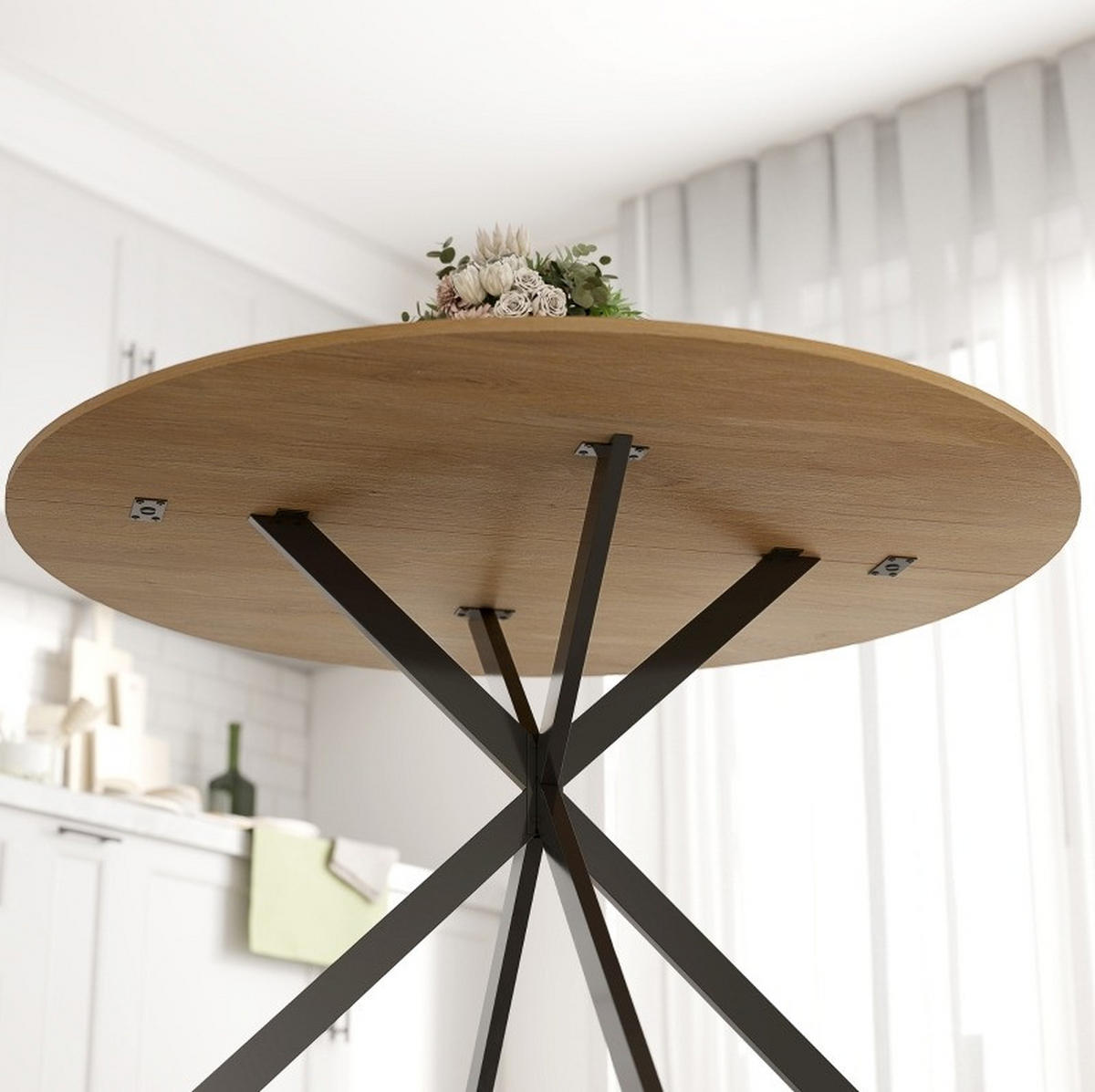 ESSTISCH 120/120/75 cm eichefarben mit X-Gestell und verstellbaren Füßen aus Holz und Stahl - Eichefarben, Holz (120/120/75cm) - OKWISH