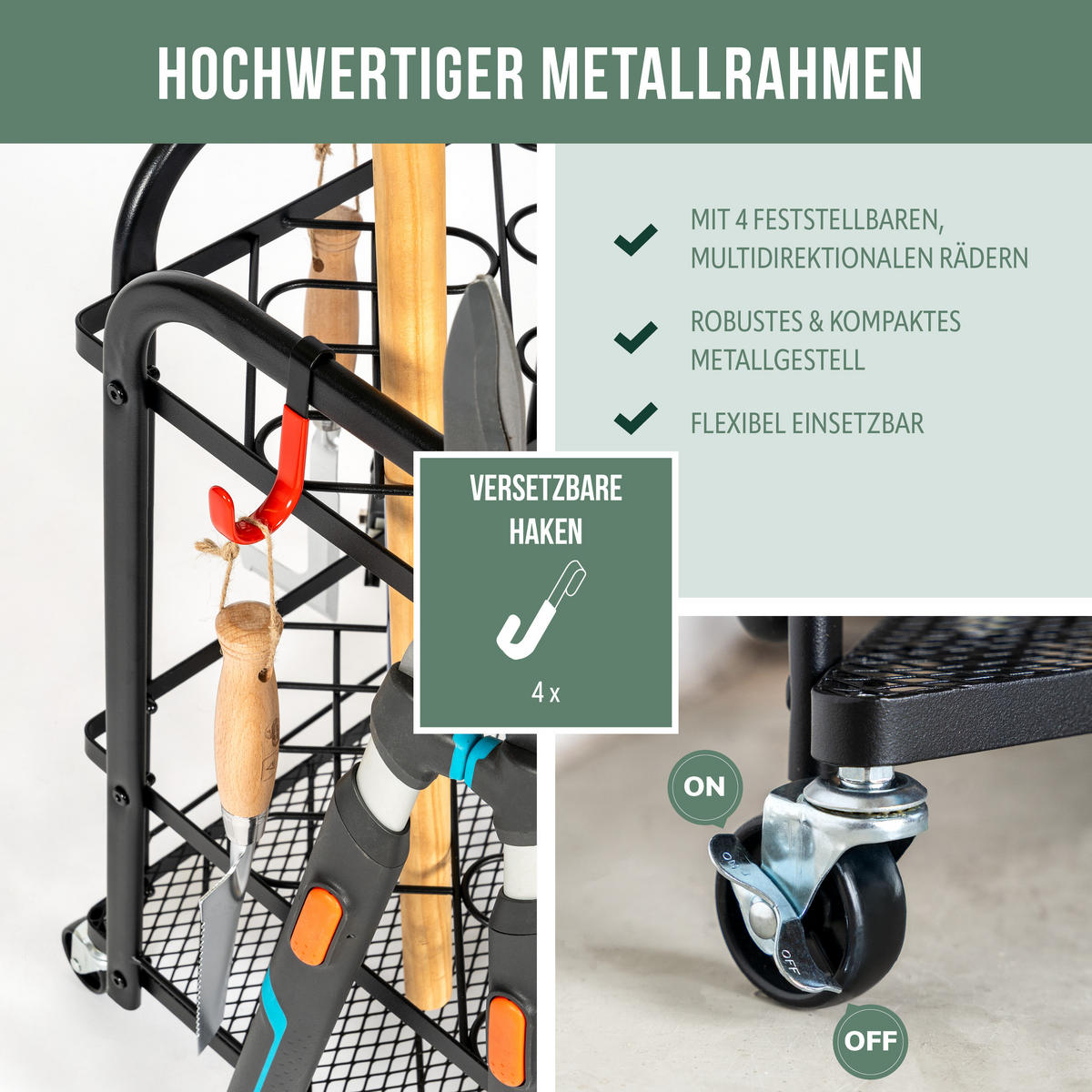 GARTENGERÄTE-ORGANIZER - Schwarz, Metall (62.5/63/62.5cm) - eluno
