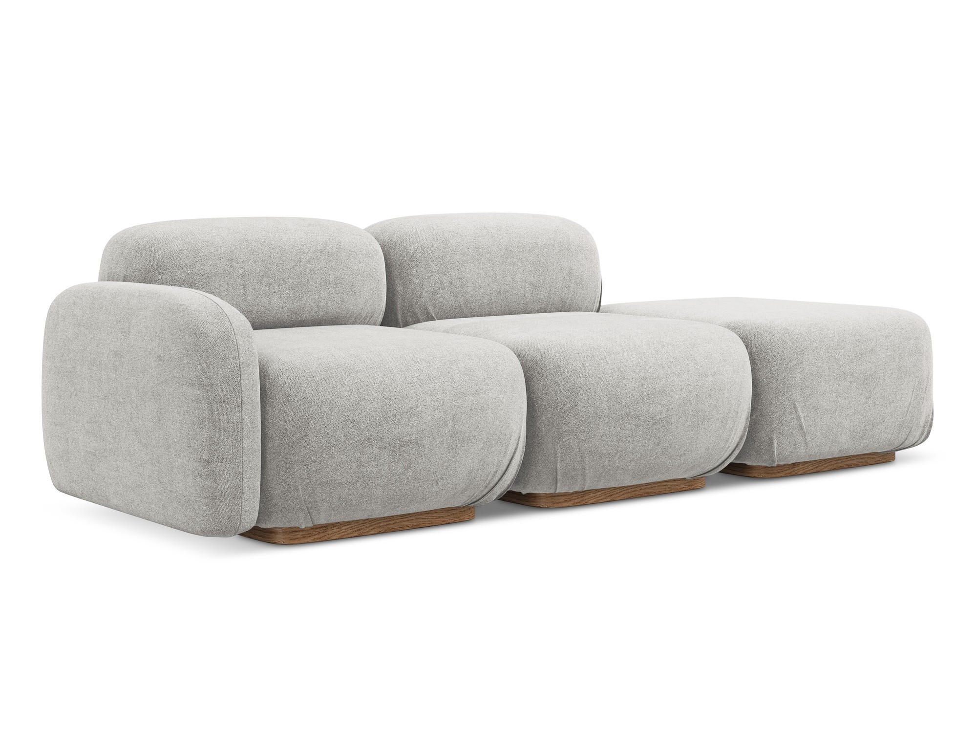 3-SITZER SOFA Rechts Bouclé Stoff Grau - Silberfarben/Braun, Holz/Textil (258/73/95cm) - Makamii