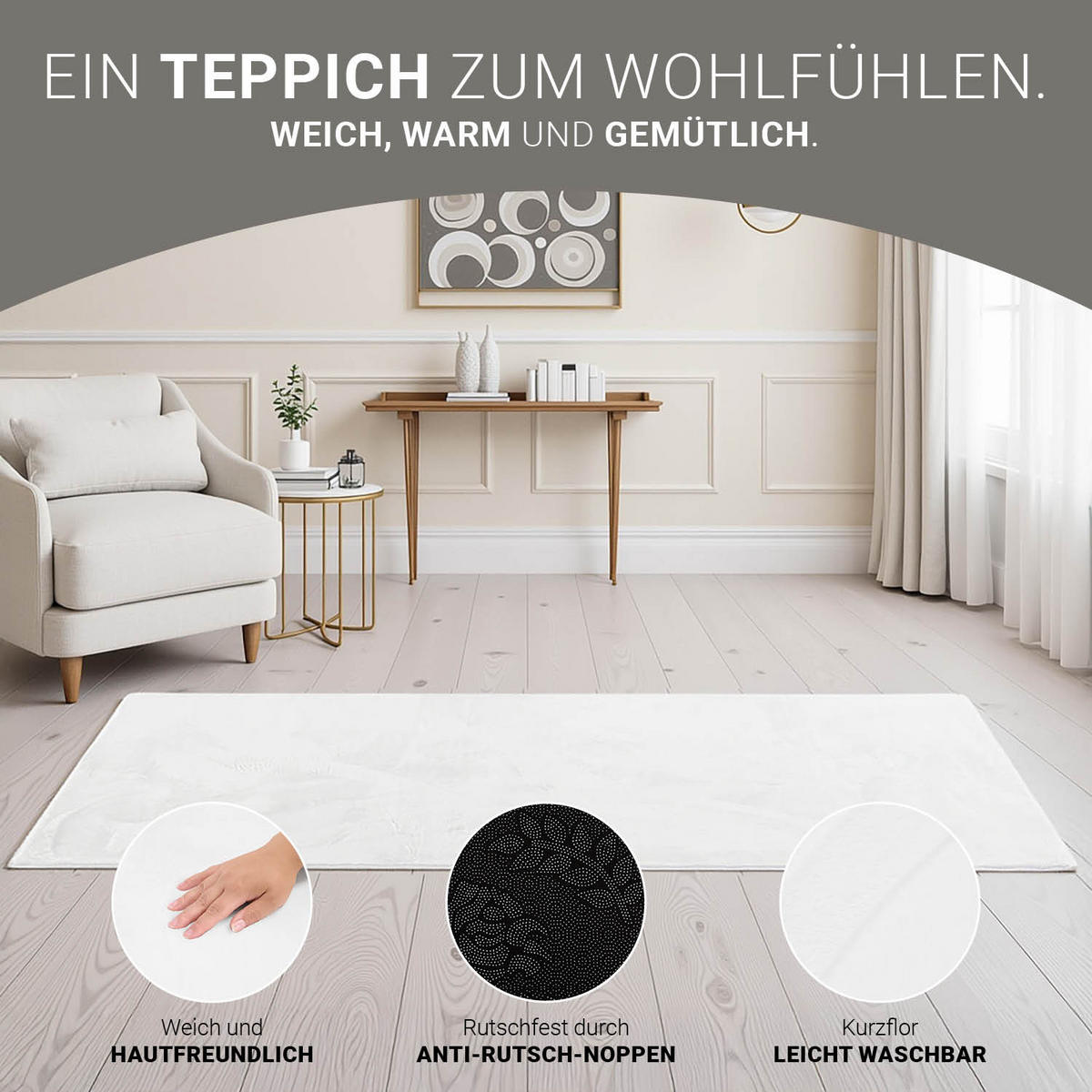 Teppich in Weiß 160/230 cm waschbar - Weiß, Textil (160/230cm) - Homestyle4u