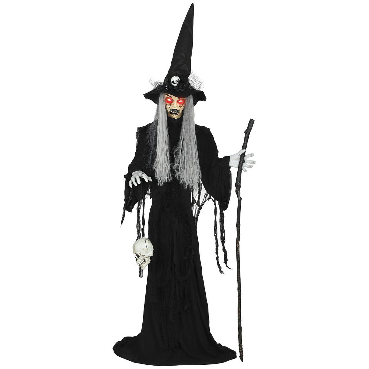 HALLOWEEN-DEKORATION Hexe 170 cm mit LED-Lichter, Soundfunktion - Schwarz, Textil (30/170/60cm) - Outsunny