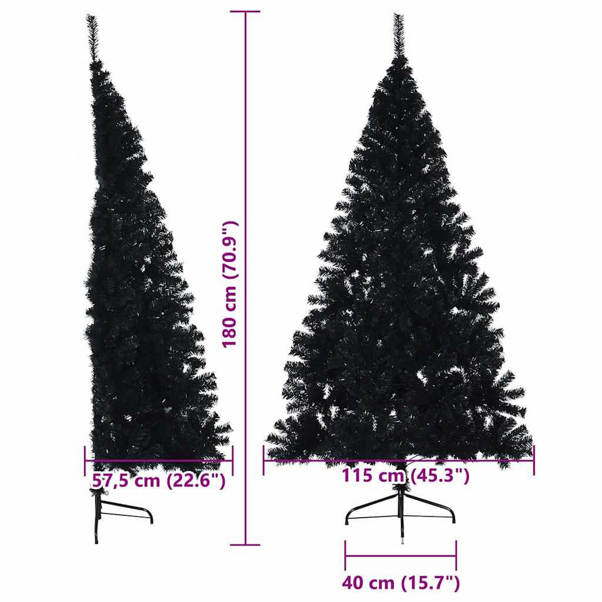 WEIHNACHTSBAUM Künstlicher Vorbeleuchteter Haltbar 115/115/180 cm Schwarz PVC - Schwarz, Kunststoff (180cm) - vidaXL