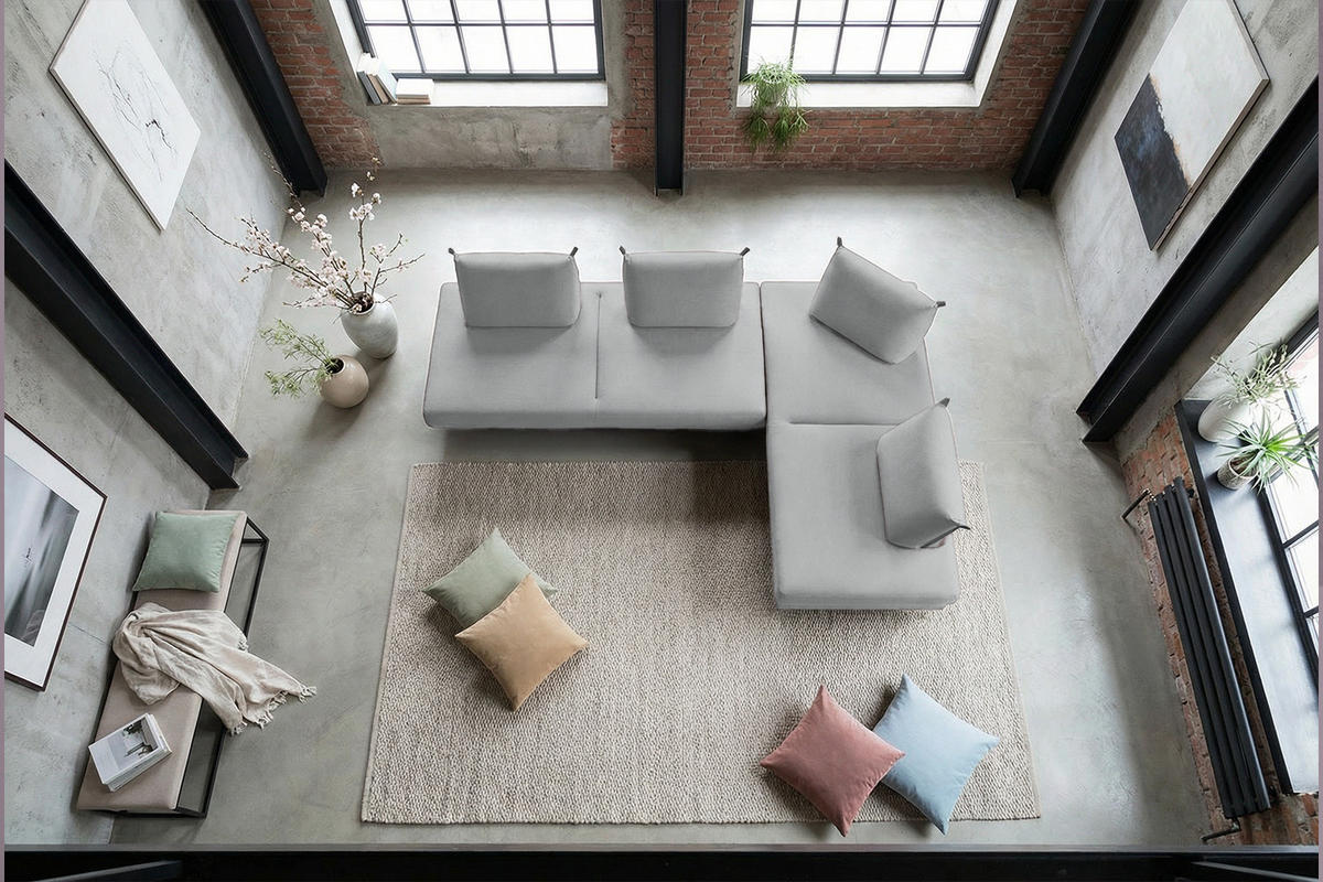 ECKSOFA CANE Grau Webstoff - Schwarz/Grau, Textil/Metall (310/210cm) - KAWOLA
