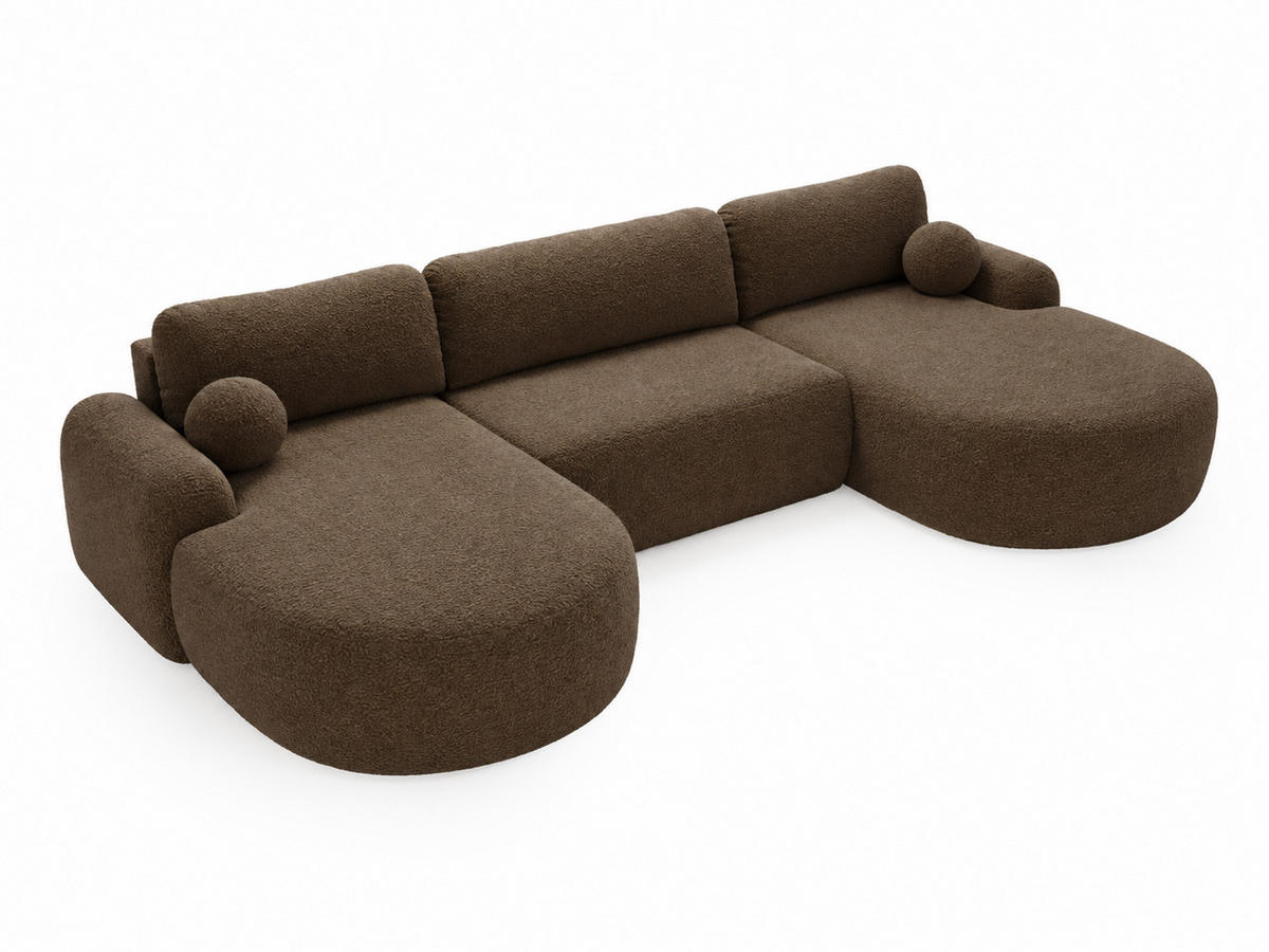 ECKSOFA Aurio U Bouclé-Stoff Braun - Schwarz/Braun, Kunststoff/Textil (347/177cm) - Graingold