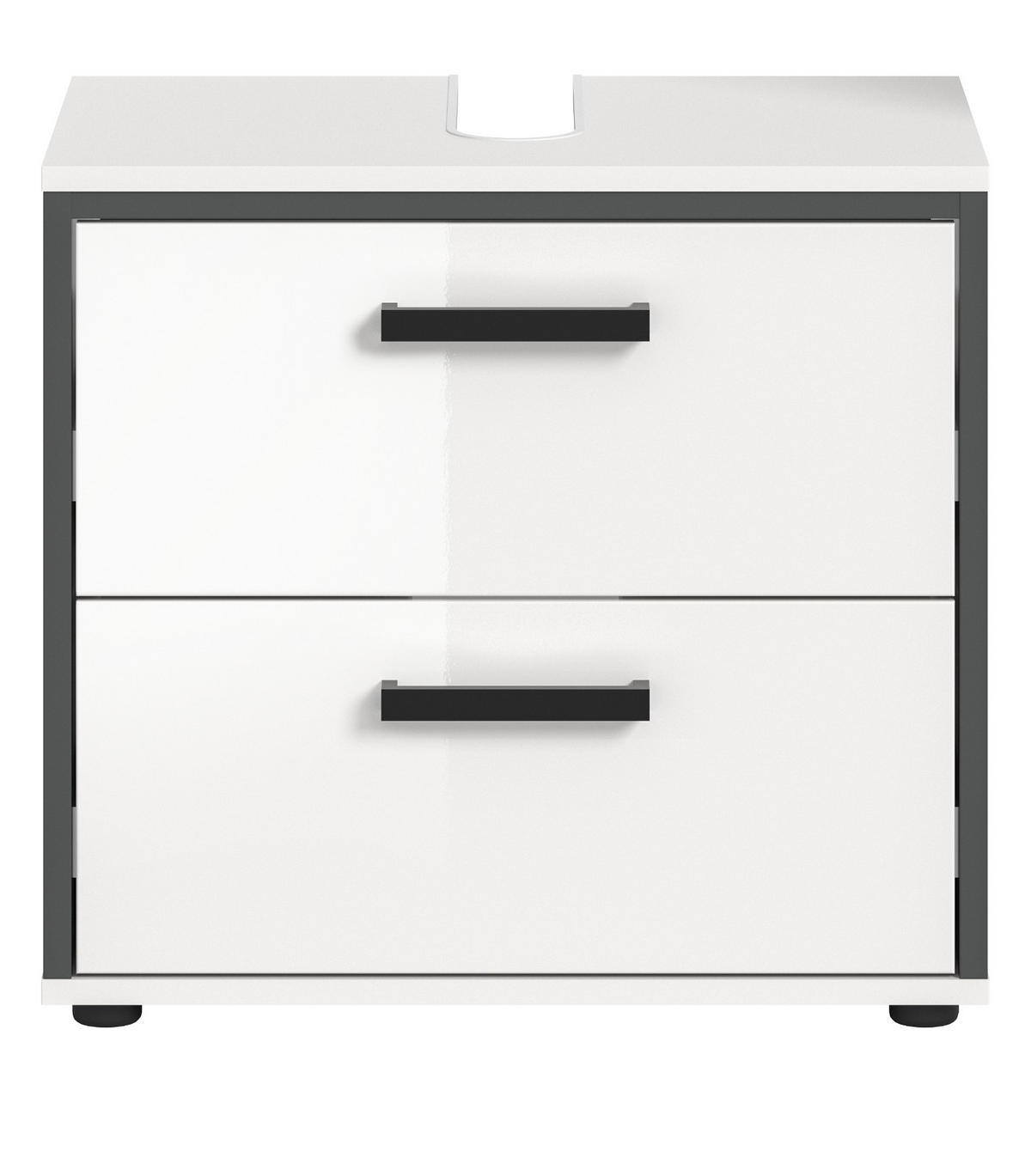 WASCHBECKENUNTERSCHRANK weiß Hochglanz, grau 60 cm, Unterschrank mit Schubkästen - Weiß Hochglanz/Schwarz, Holzwerkstoff/Kunststoff (60/55/37.5cm) - Inn.Furn