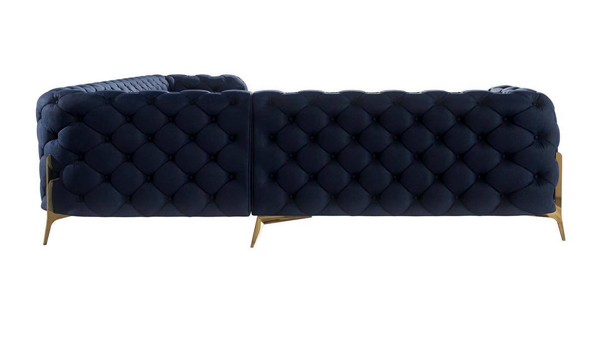 ECKSOFA Chesterfield Lexi Marineblau Samt, langer Schenkel rechts - Goldfarben/Dunkelblau, Holz/Textil (323/264cm) - S-Style Möbel