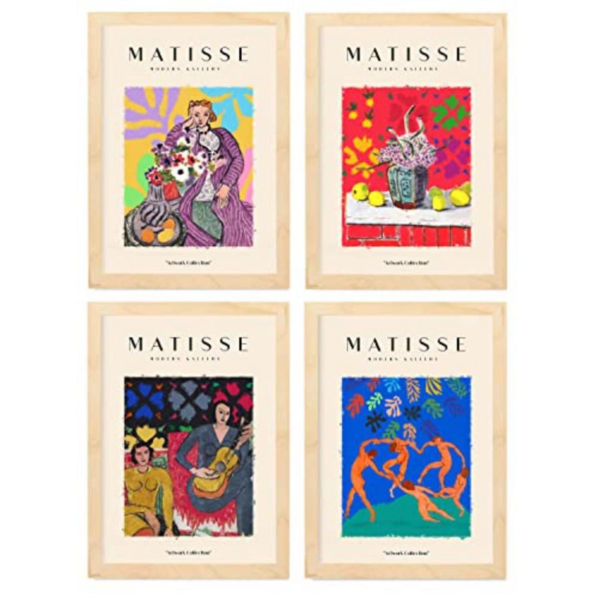 POSTER Set mit 4 Matisse Events A4 Rahmen aus hellem Holz - Beige, Papier (29.7/3cm) - Nacnic