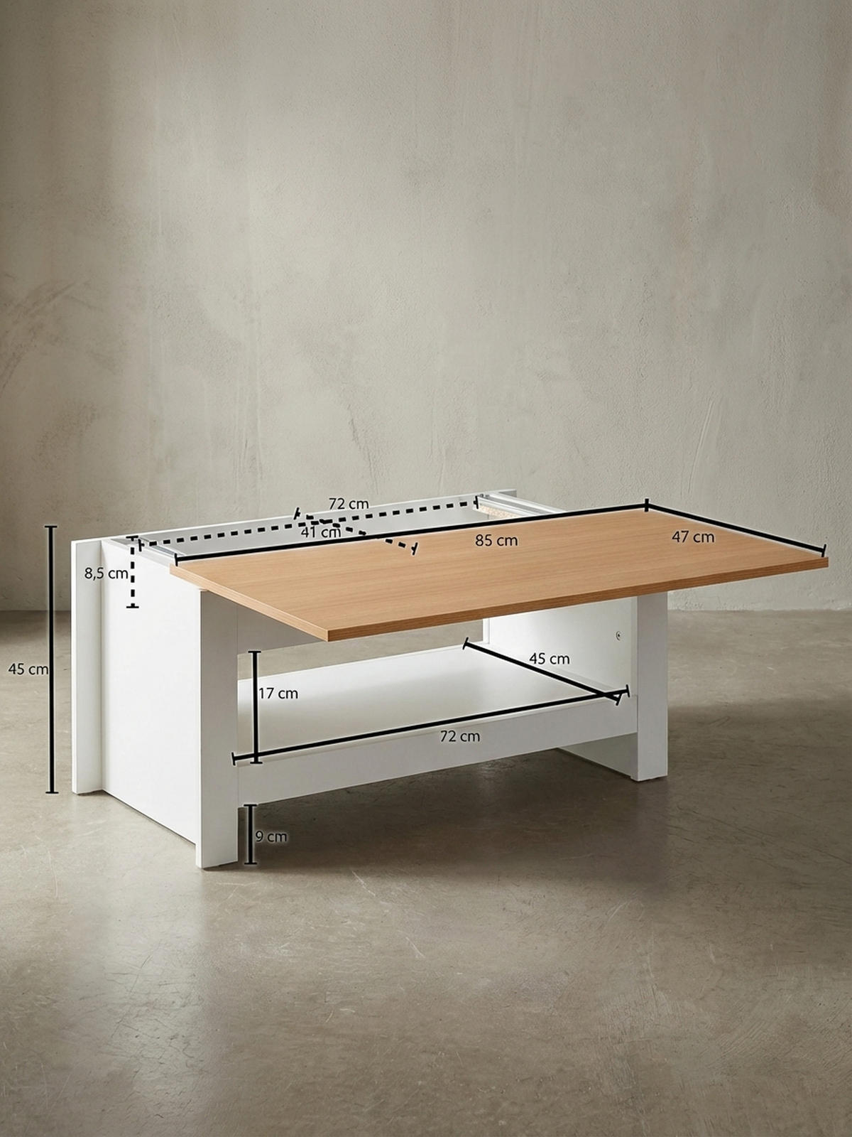COUCHTISCH in Anthrazit, Holz mit Stauraum, Abgesetztes Design, Kratz- und Wasserbeständig - Weiß, Holz/Holzwerkstoff (47/85/45cm) - KADIMA DESIGN