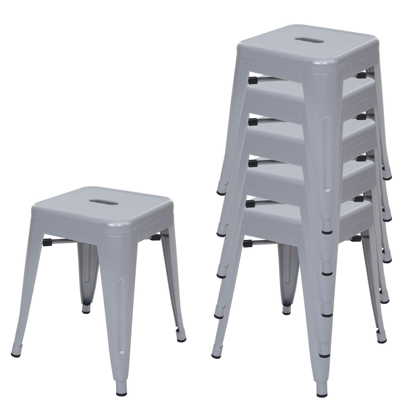 HOCKER 6er-Set Sitzhöhe 46cm Metall, Industriedesign, stapelbar Grau - Grau, Metall (39/46/39cm) - PROREGAL