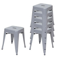 HOCKER 6er-Set Sitzhöhe 46cm Metall, Industriedesign, stapelbar Grau - Grau, Metall (39/46/39cm) - PROREGAL