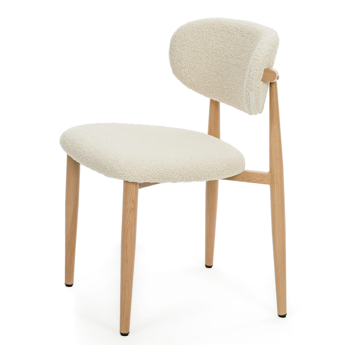 STUHL ALMO gepolstert Beine in Holzoptik - ecru - Boucle - Ecru/Eichefarben, Textil/Metall (47/77/54cm) - NEW HOME