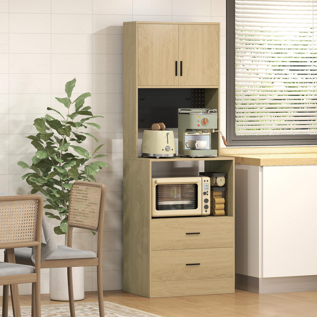 MIKROWELLENUNTERSCHRANK DE-11319 2 Türen, 2 Schubladen Natur - Naturfarben, Holzwerkstoff (40/170/60cm) - ComfortXL