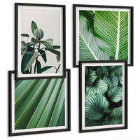 BILDER SET 4er Set - 50x50 cm & 40x60 cm Schwarzer Rahmen - Tropische Blätter in Grün - Schwarz, Kunststoff (50/50cm) - TULUP