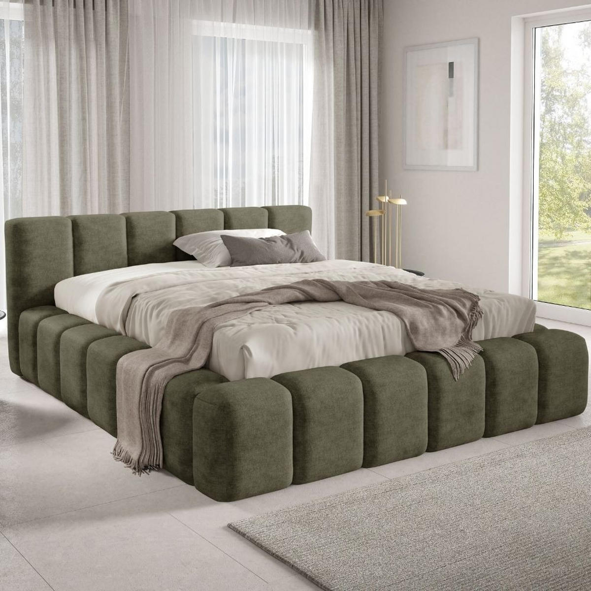POLSTERBETT KALLA Premium 160x200 cm mit Bettkasten – PERFECT HARMONY 39 - Grün, Holz - Dekori_Interiors