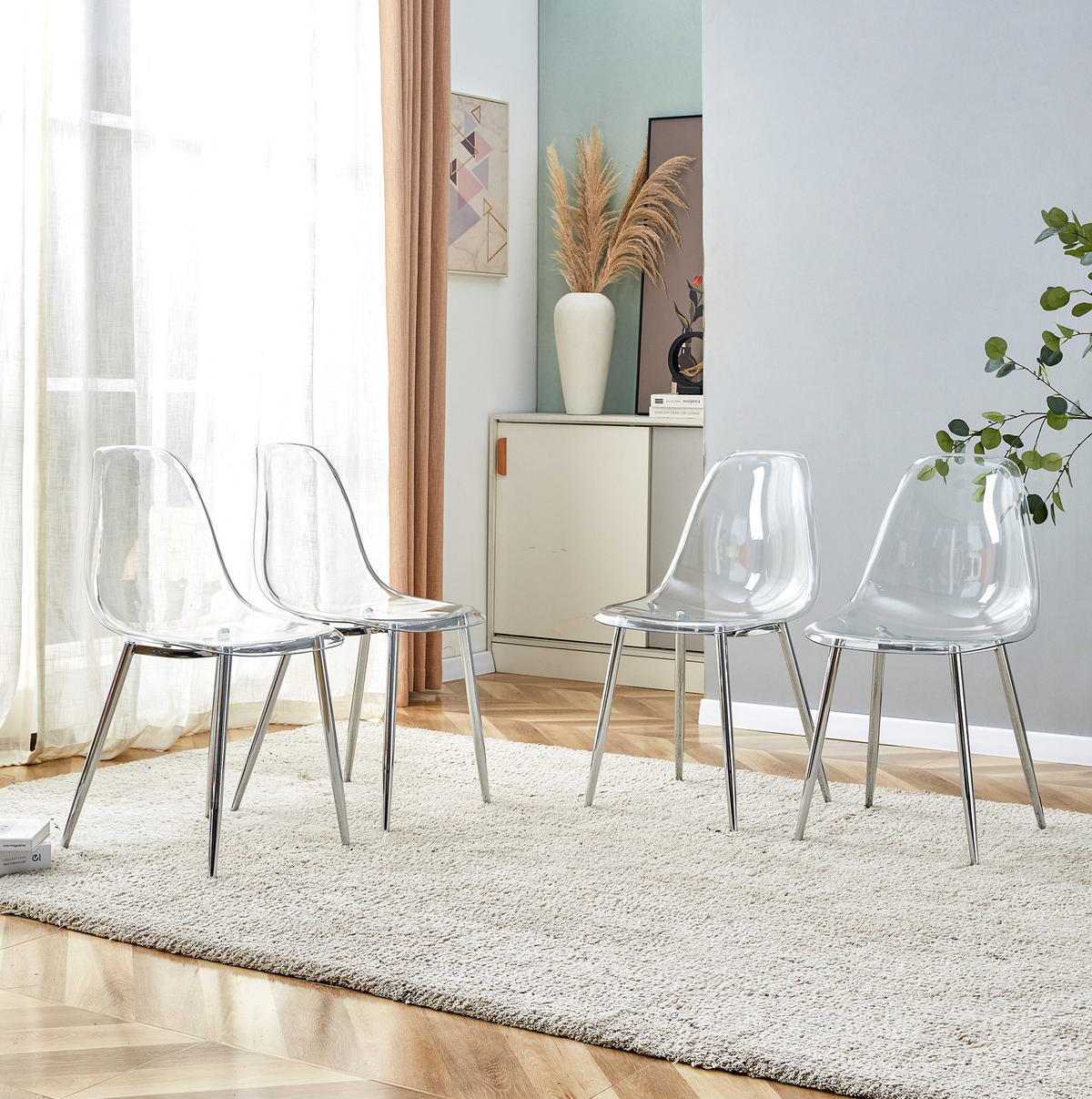 ESSZIMMERSTUHL 4er-Set 83 cm Kunststoff Transparent Metallbeine Silber - Silberfarben, Metall (45.7/83/44cm) - Meubliv