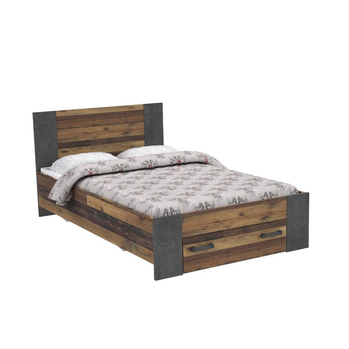 JUGENDZIMMER Clif in Dunkelgrau und Old- Wood Vintage 4 teilig - Braun, Holzwerkstoff (120/200/80cm)