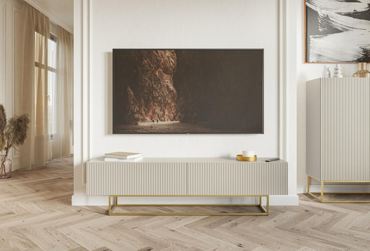 TV-SCHRANK Veldio Graubeige mit goldenen Metallbeinen 175 cm - Greige/Goldfarben, Holzwerkstoff/Metall (175/46.5/31.6cm) - Selsey