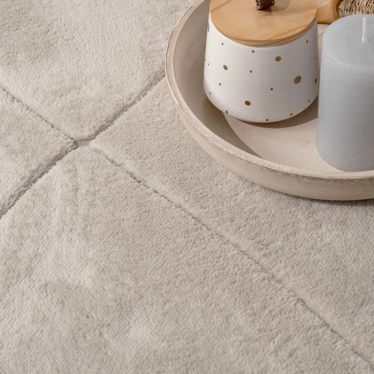 KURZFLORTEPPICH Waschbar, mit Rauten-Struktur, Creme, 60 x 100 cm - Beige, Textil (100/60cm) - KADIMA DESIGN