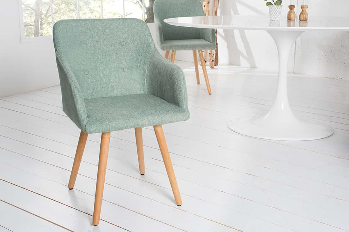 STUHL SCANDINAVIA MEISTERSTÜCK Strukturstoff Salbei-Grün 85 cm - Braun/Grün, Holz/Textil (55/85/55cm) - riess-ambiente