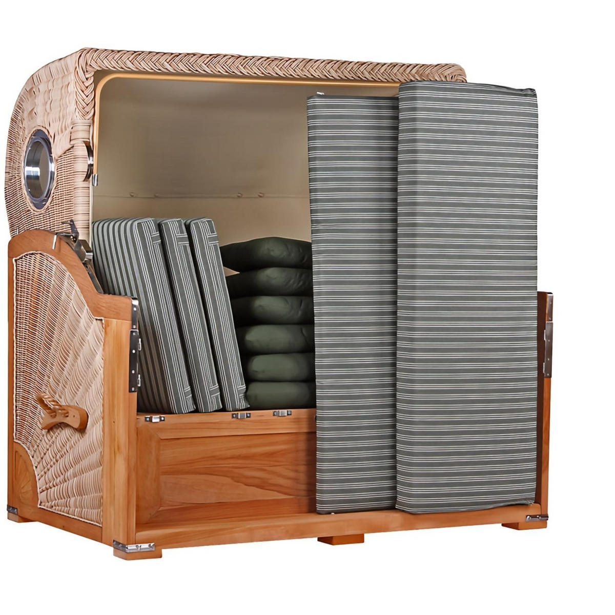 STRANDKORB XXL Baltikum mit Bullaugen - Braun/Grün, Metall (170/170/95cm) - Mr. Deko