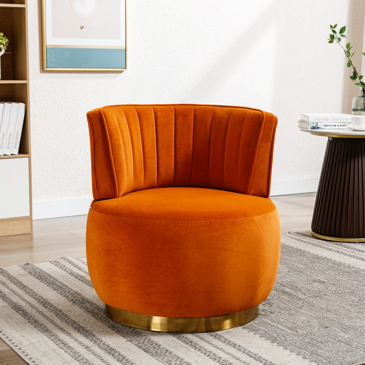 STUHL, Samt, 360° drehbar, 62,5/62/69,5 cm, Orange - Orange, Textil (62/69.5/62.5cm) - Redom