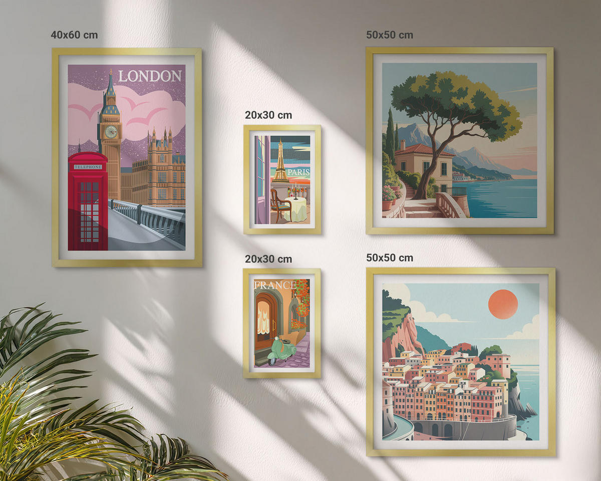 WANDBILDER 5er Set - 50x50 cm & 20x30 cm & 40x60 cm Goldrahmen - Obstposter Zitronen Orangen - Goldfarben, Kunststoff (40/60cm) - ArtPrintCave