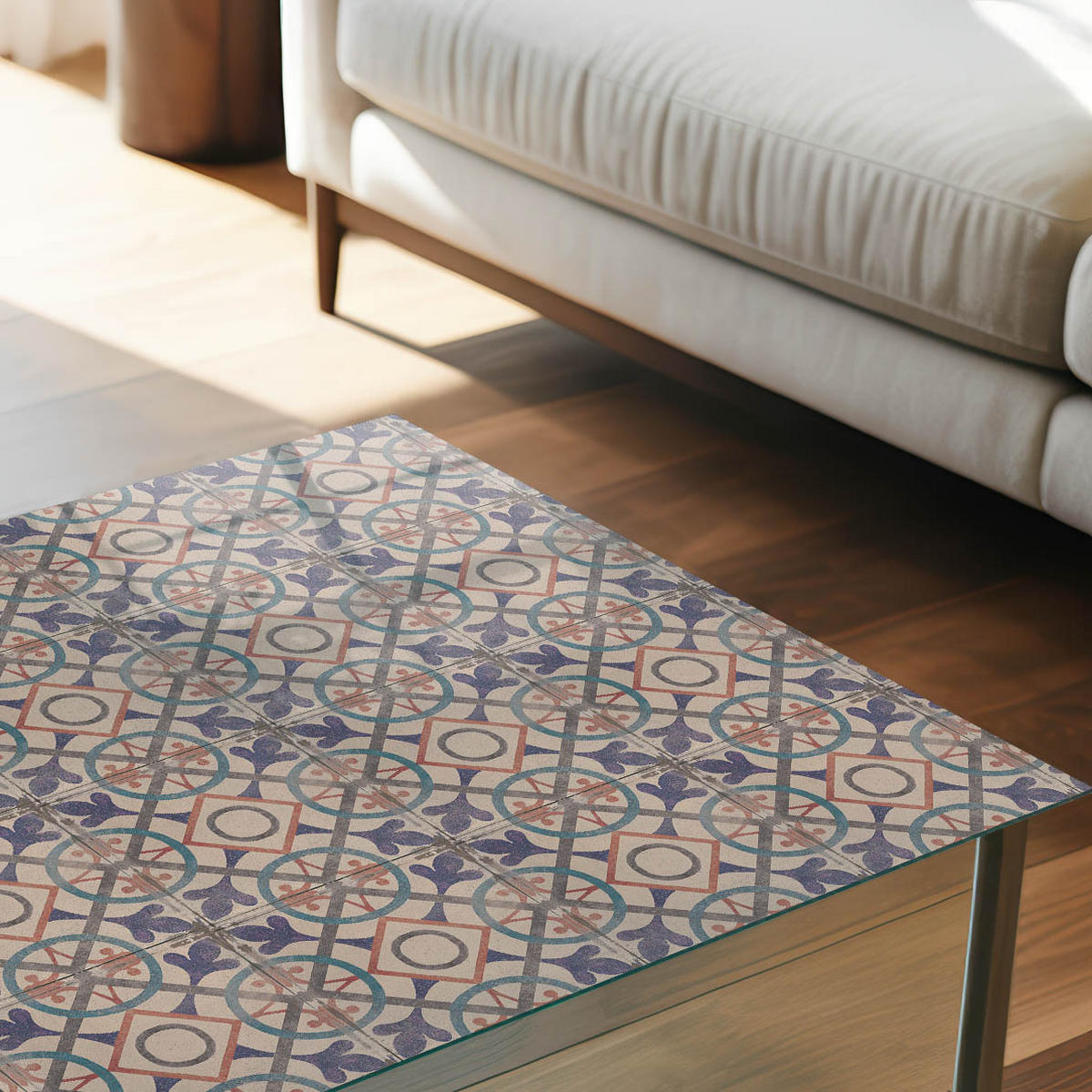 TISCHPLATTE 50x50 cm – Geometrische Fliesen - Braun, Glas (50/50/0.4cm) - Wallfluent